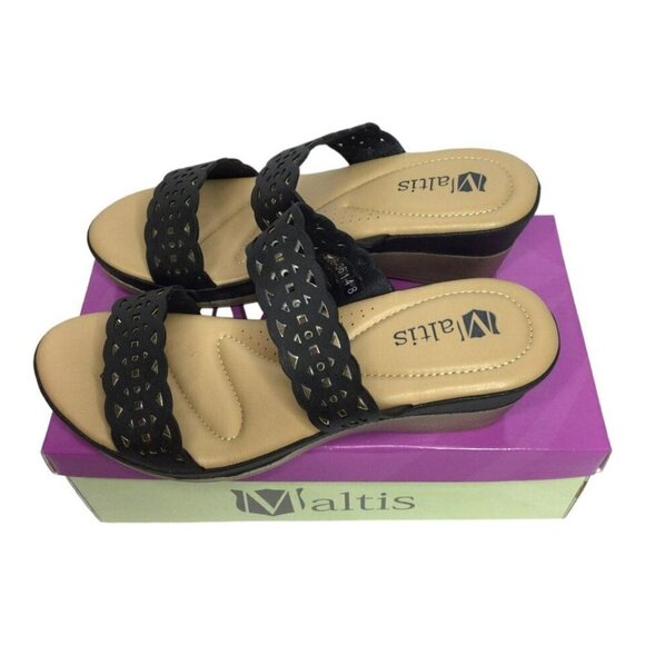 D'Bello‎ Maltis Sandals Women's Size 8 Black Slip On Round Open Toe Wedge - Picture 6 of 6